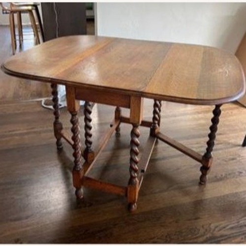 Used Antique Wood Drop Leaf Table W Barley Twist Legs for sale on AptDeco