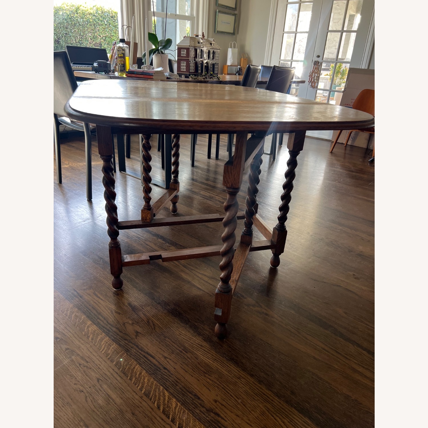 Antique Wood Drop Leaf Table W Barley Twist Legs - image-5