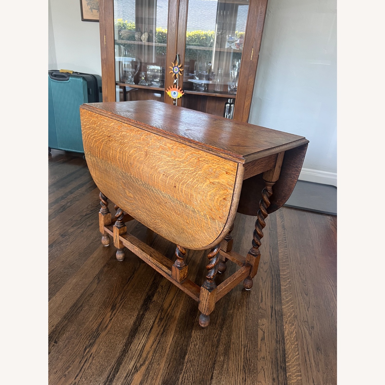 Antique Wood Drop Leaf Table W Barley Twist Legs - image-11