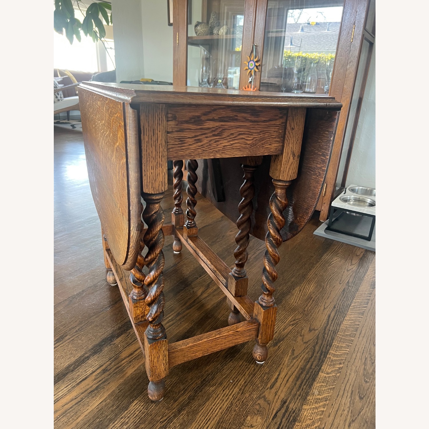 Antique Wood Drop Leaf Table W Barley Twist Legs - image-9