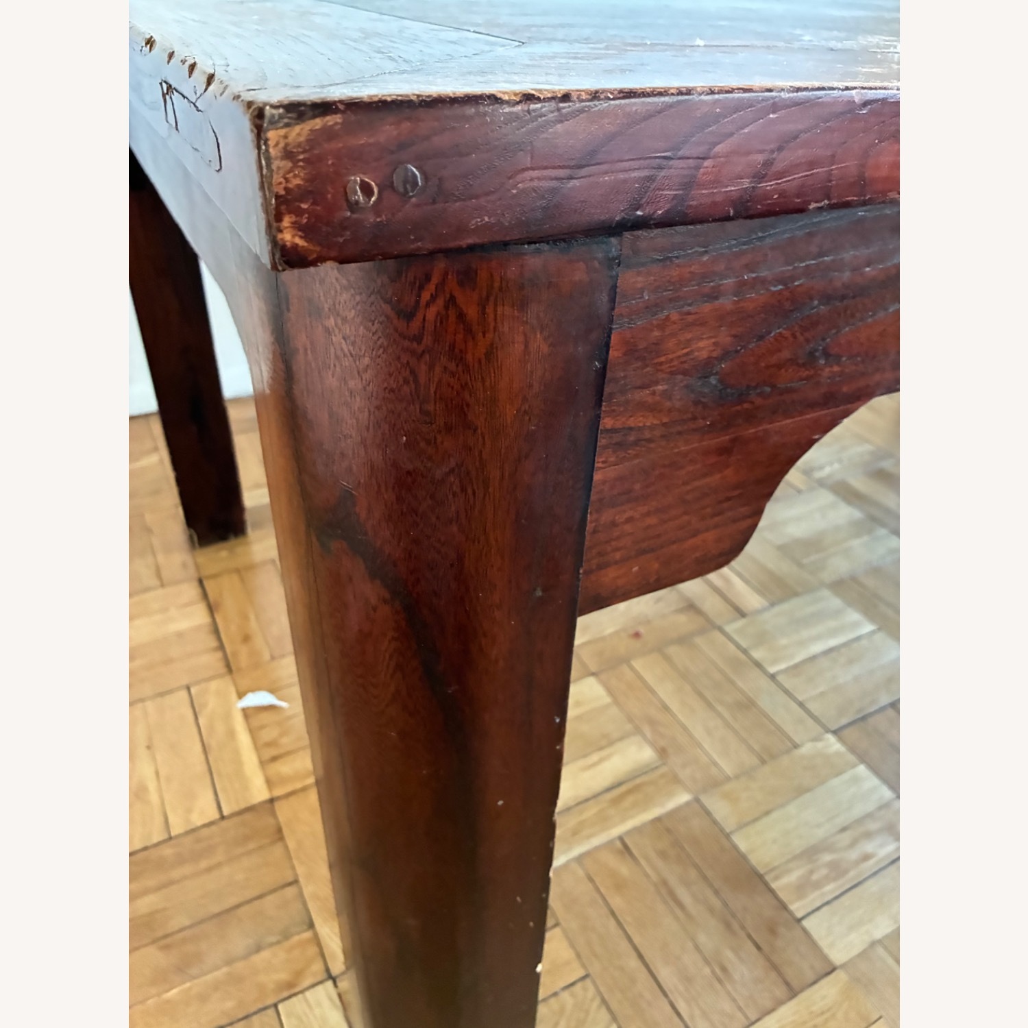 Antique Dark Brown Wood Dining Table - image-2