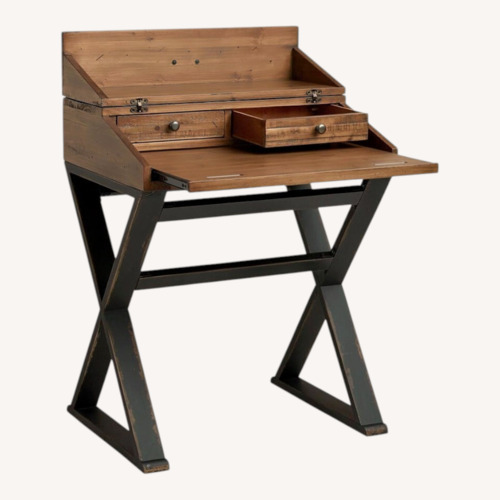 Used Distressed Antique Cognac and Black Wood Secretary Desk for sale on AptDeco