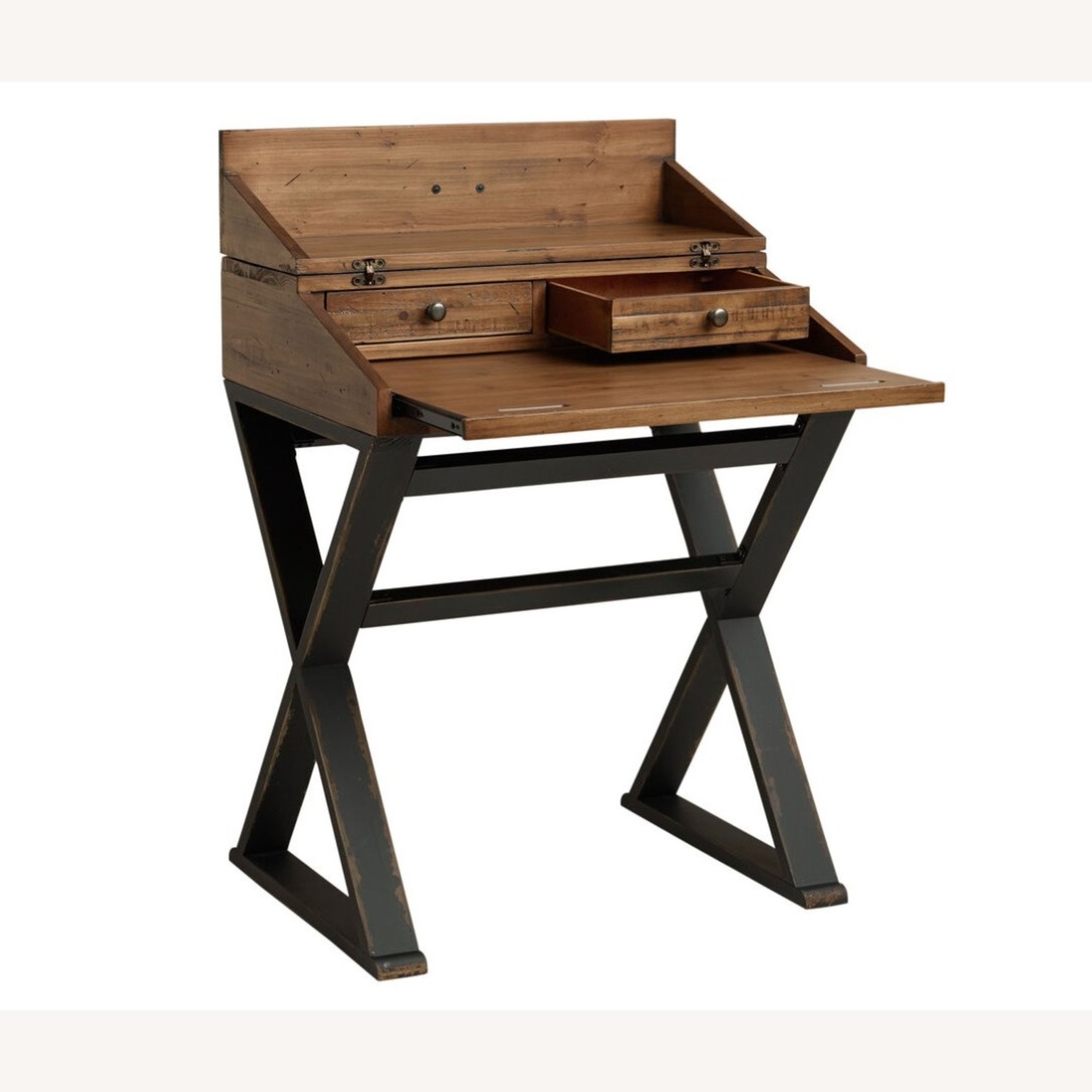 Distressed Antique Cognac and Black Wood Secretary Desk - image-1