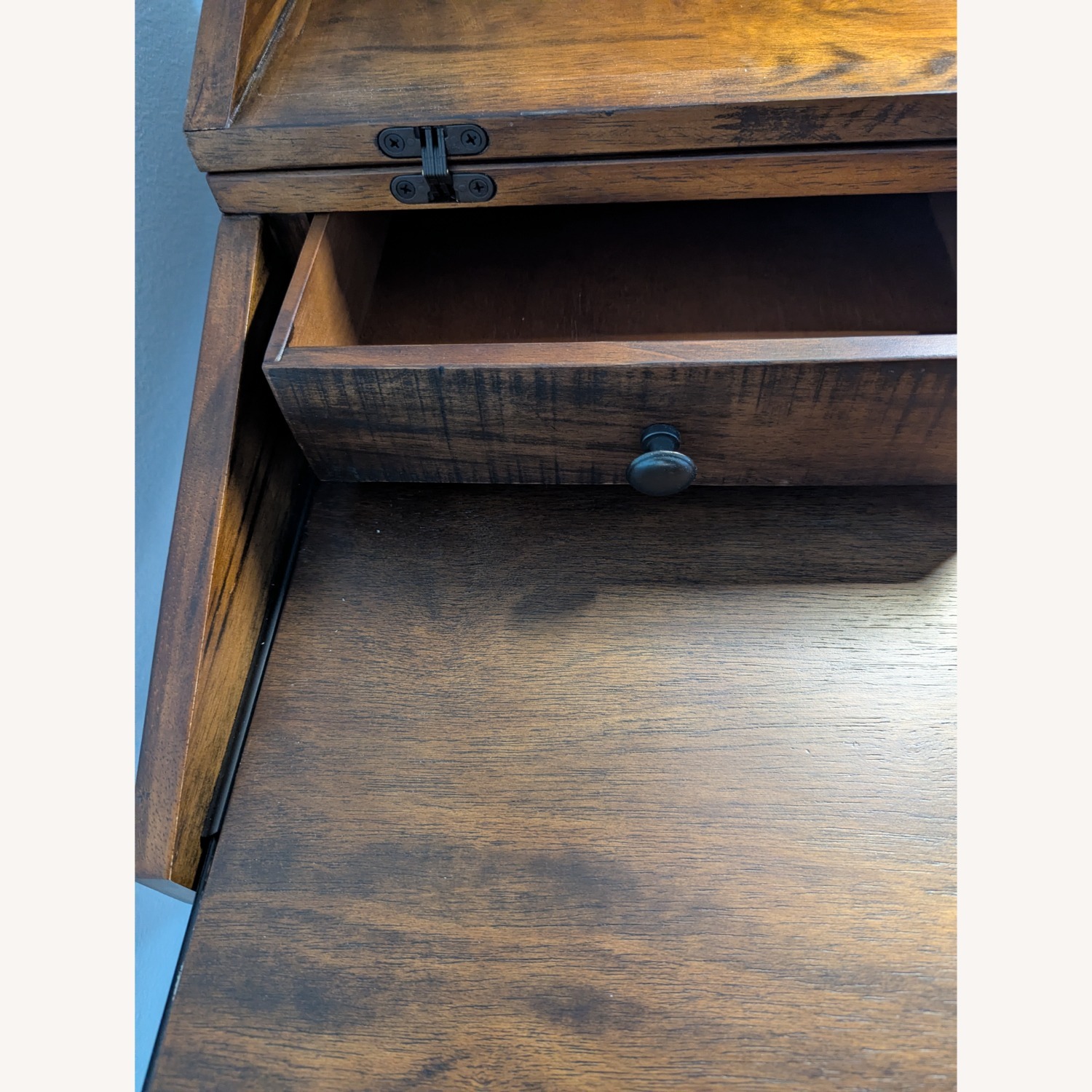 Distressed Antique Cognac and Black Wood Secretary Desk - image-8