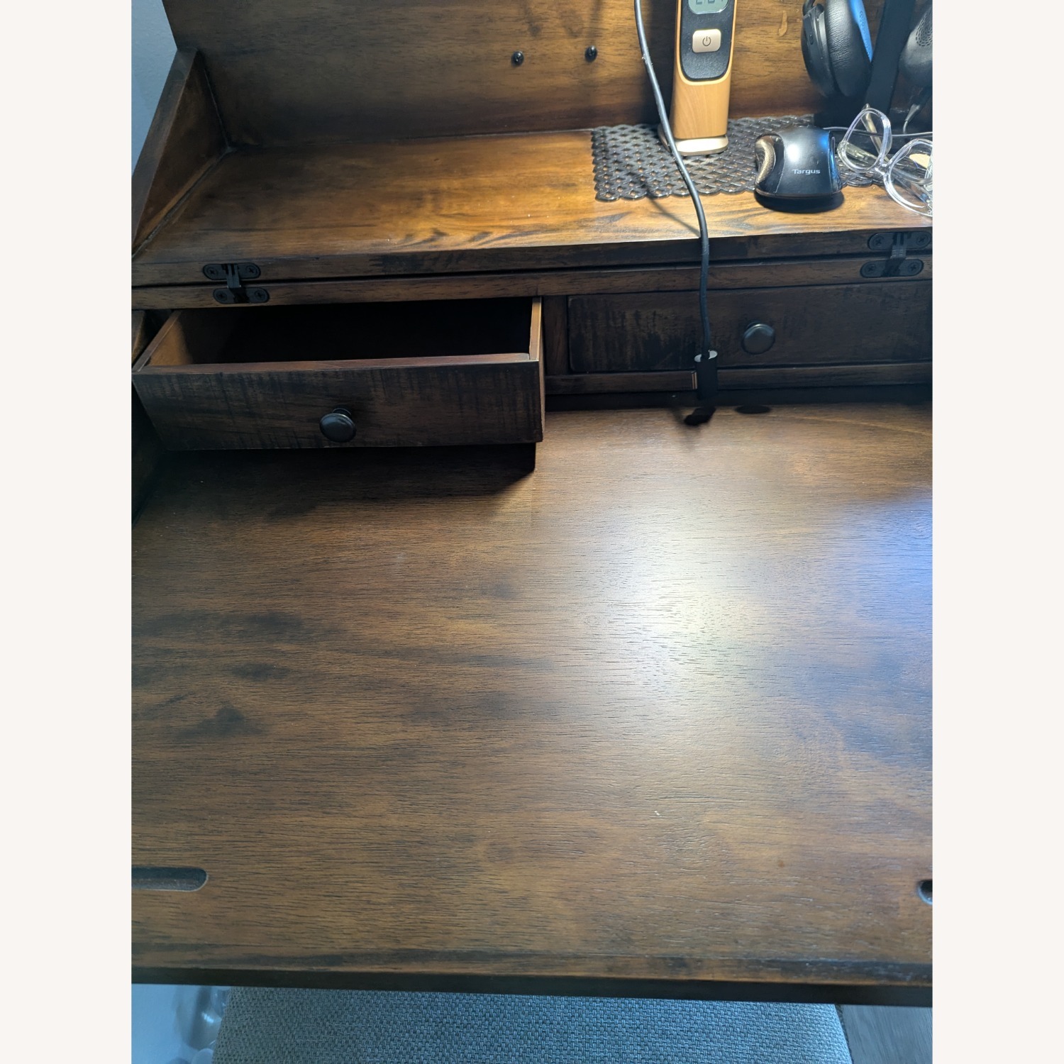 Distressed Antique Cognac and Black Wood Secretary Desk - image-6
