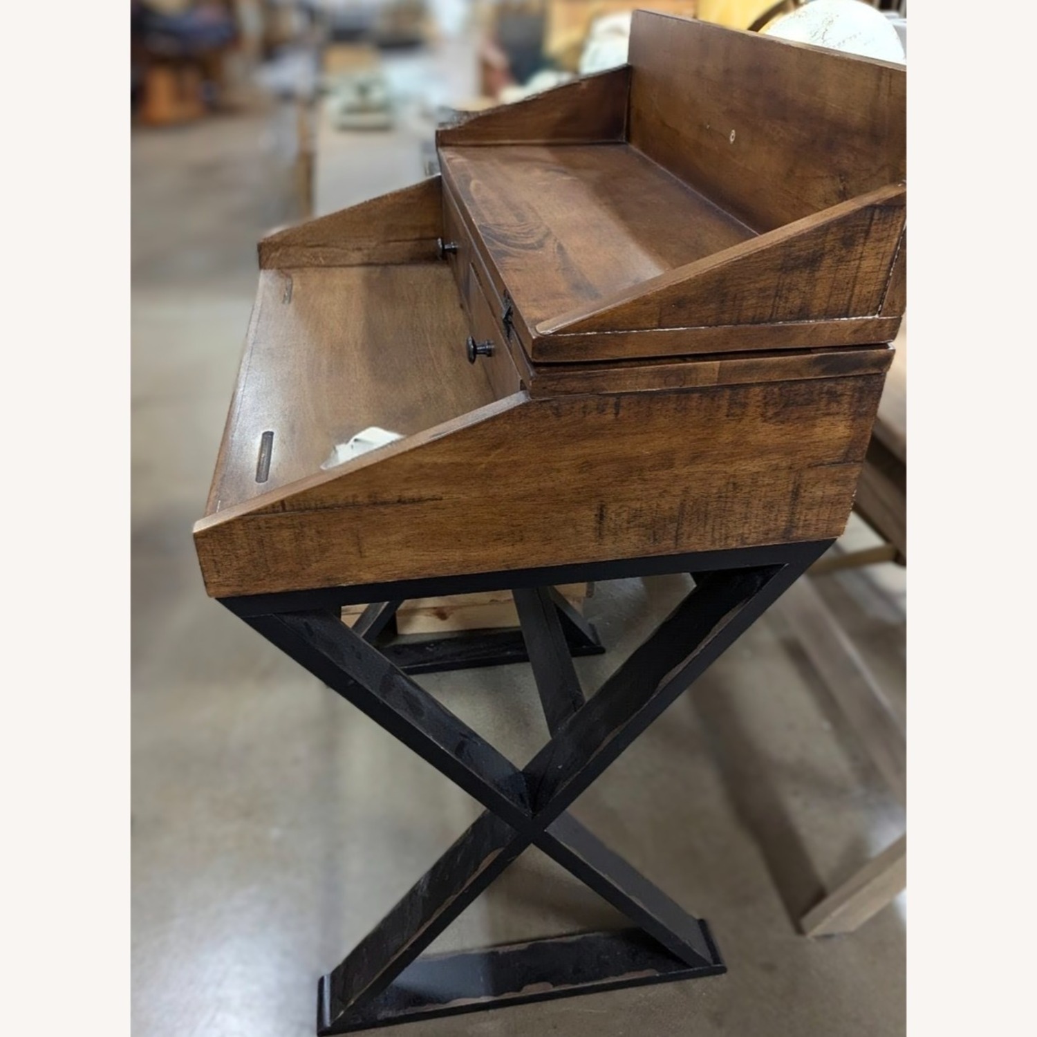 Distressed Antique Cognac and Black Wood Secretary Desk - image-4