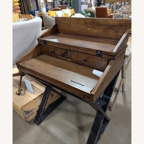 Used Distressed Antique Cognac and Black Wood Secretary Desk for sale on AptDeco