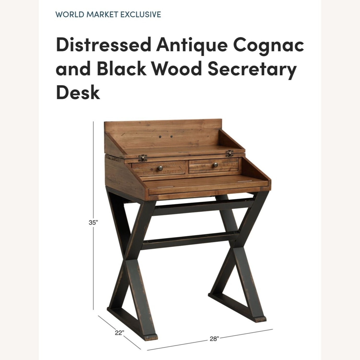 Distressed Antique Cognac and Black Wood Secretary Desk - image-2