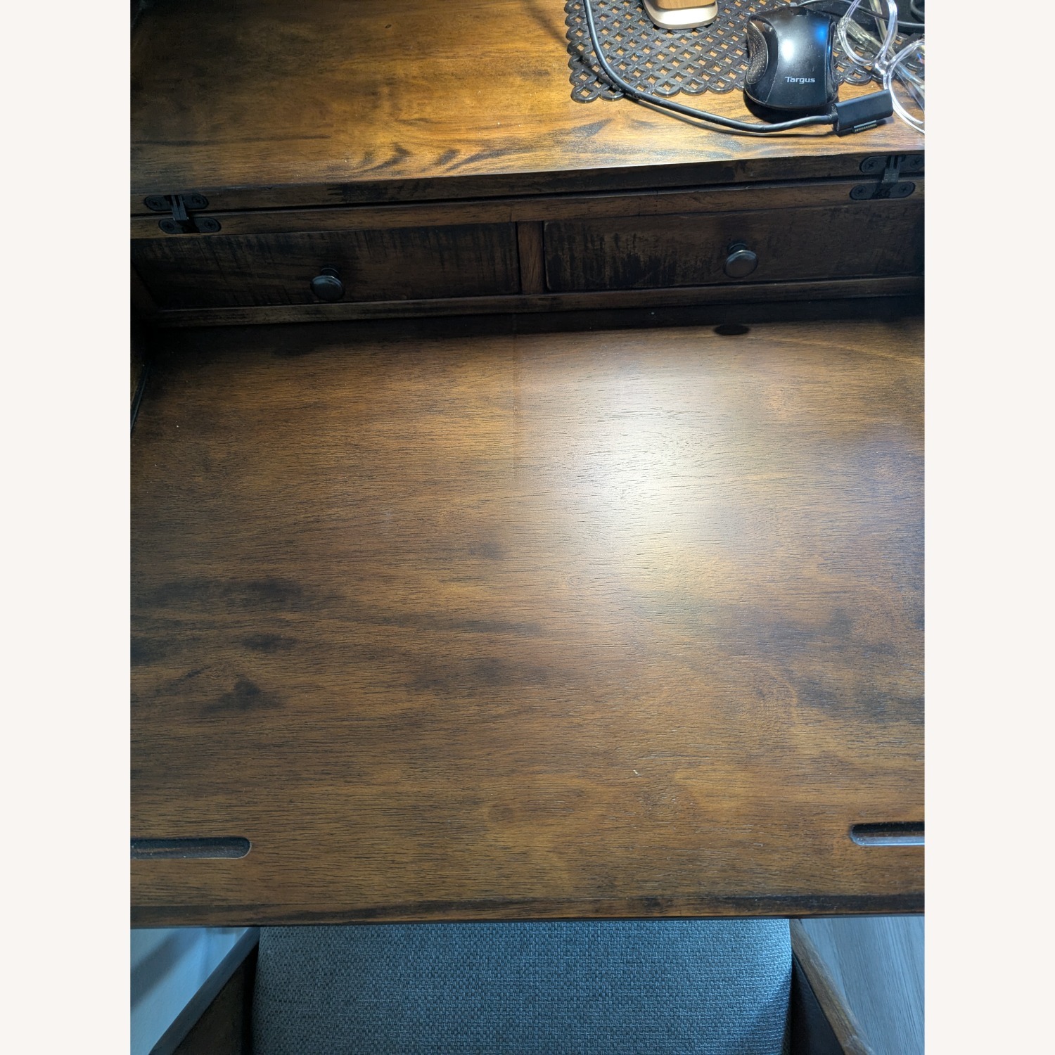 Distressed Antique Cognac and Black Wood Secretary Desk - image-12