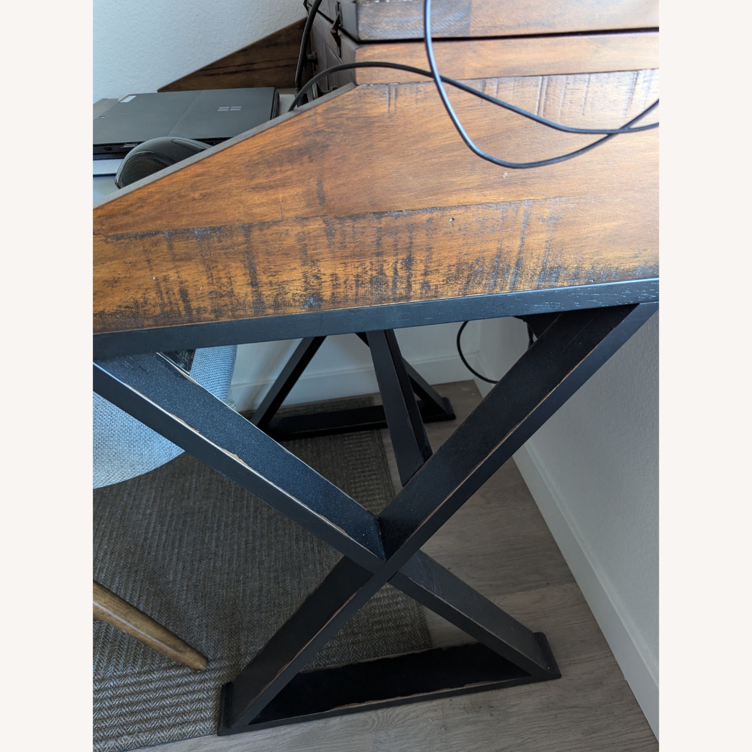 Distressed Antique Cognac and Black Wood Secretary Desk - image-7