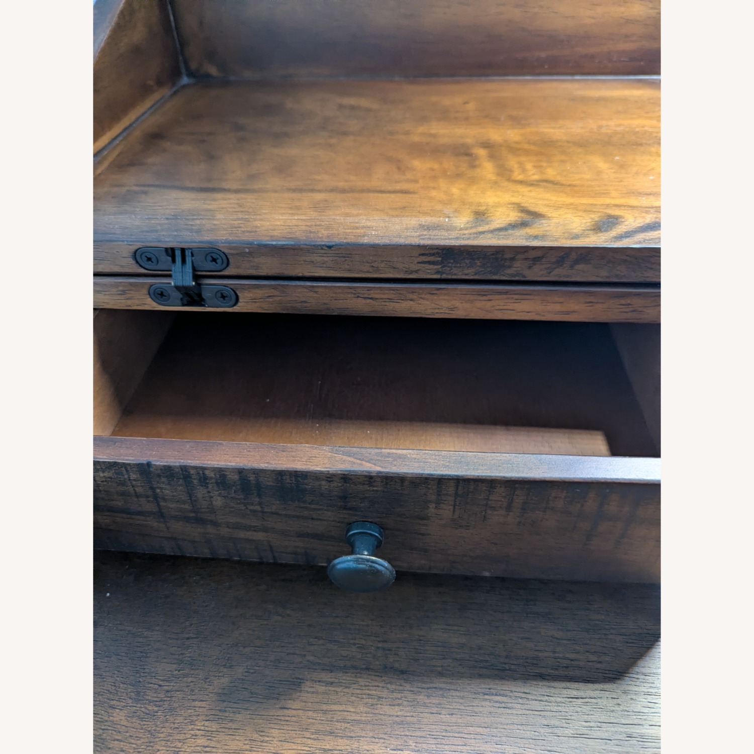 Distressed Antique Cognac and Black Wood Secretary Desk - image-9
