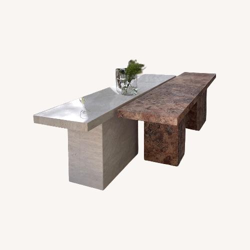 Used Travertine Honed Unfilled Dining Table for sale on AptDeco