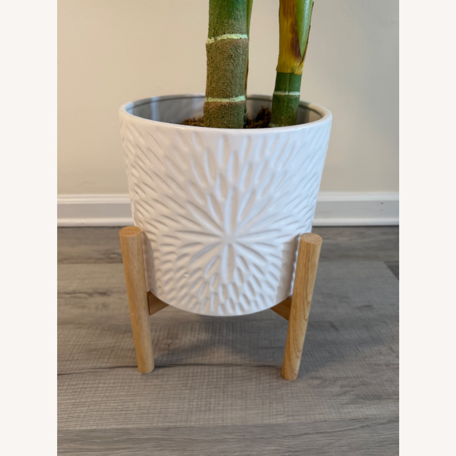 8 ft Artificial Palm with White Textured Planter - image-3