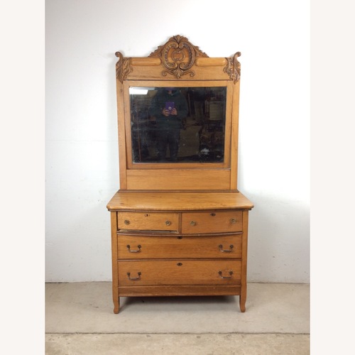 Used Antique 5 Drawer Dresser with Large Mirror for sale on AptDeco