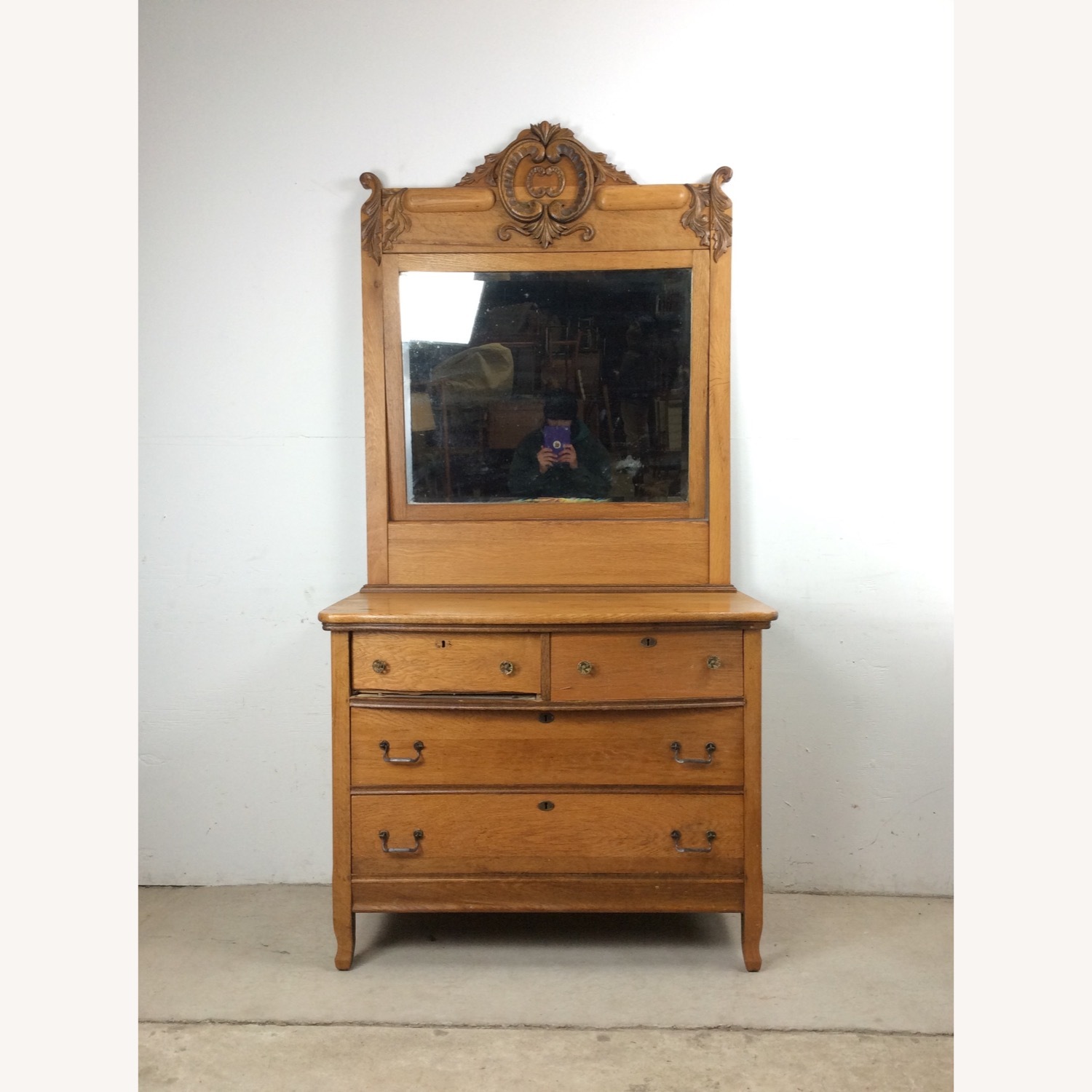 Antique 5 Drawer Dresser with Large Mirror - image-2