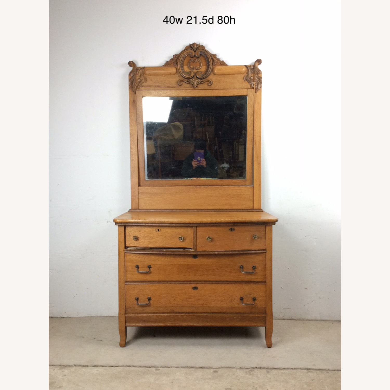 Antique 5 Drawer Dresser with Large Mirror - image-28