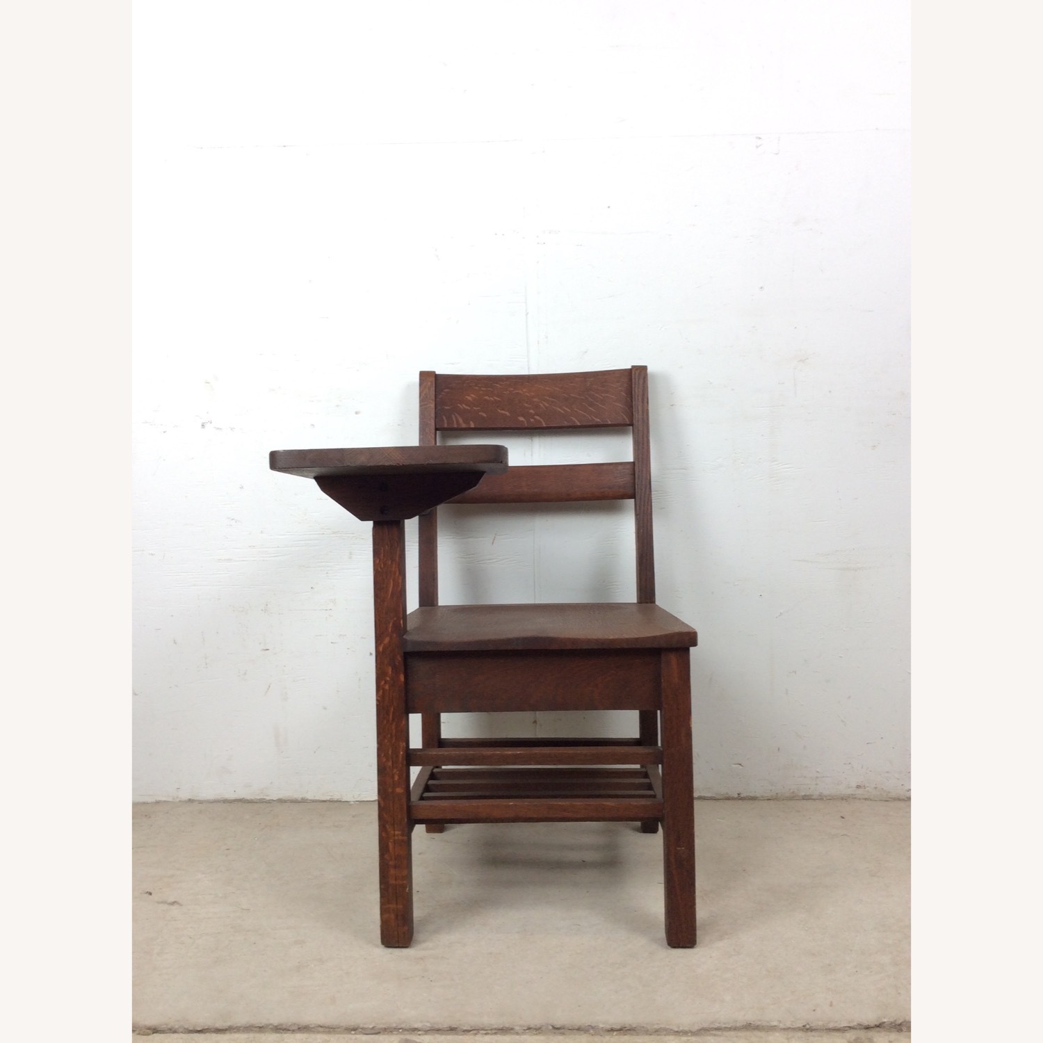 Antique Oak School Desk Chair with Writing Table - image-1