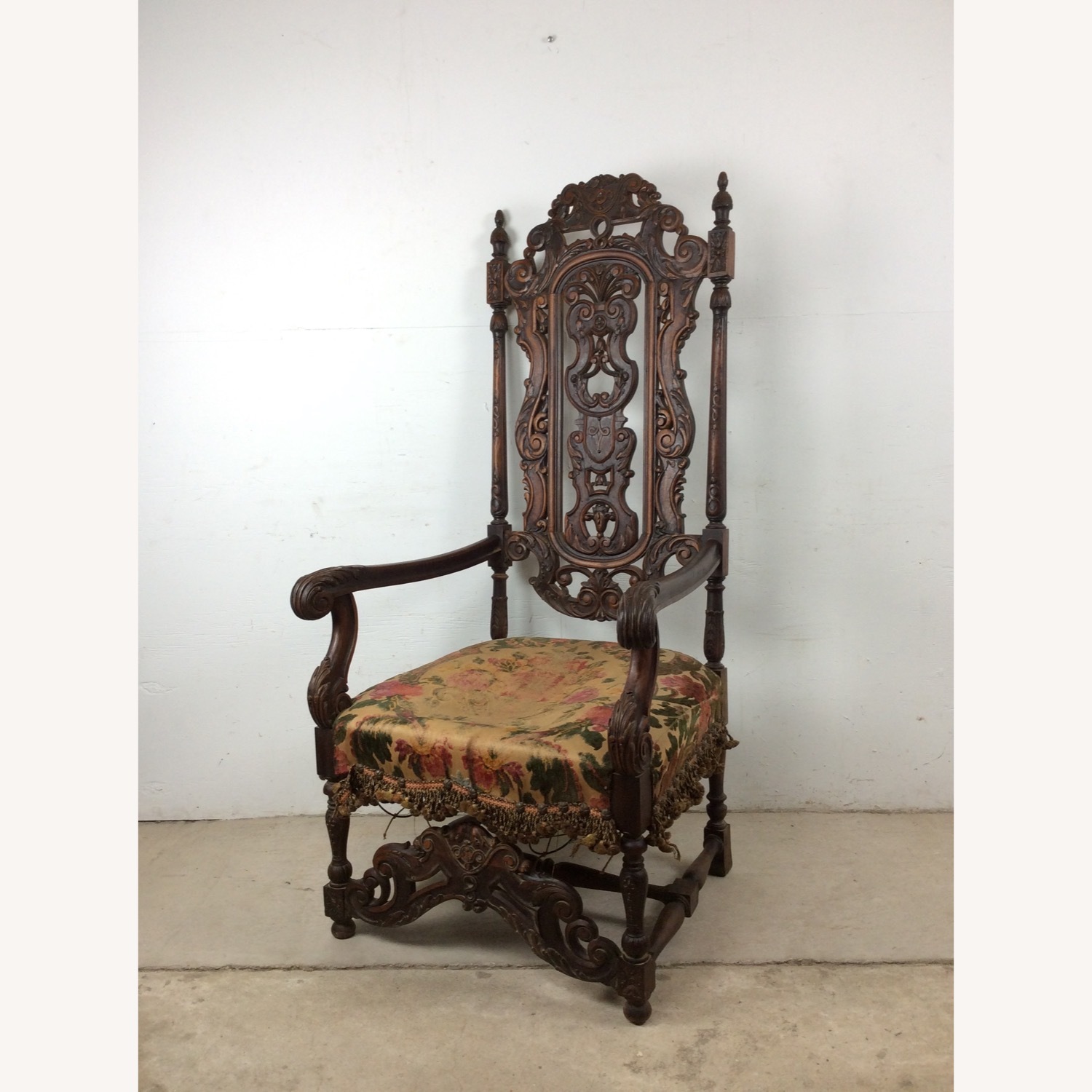 Antique Baroque High Back Throne with Carved Wood - image-16
