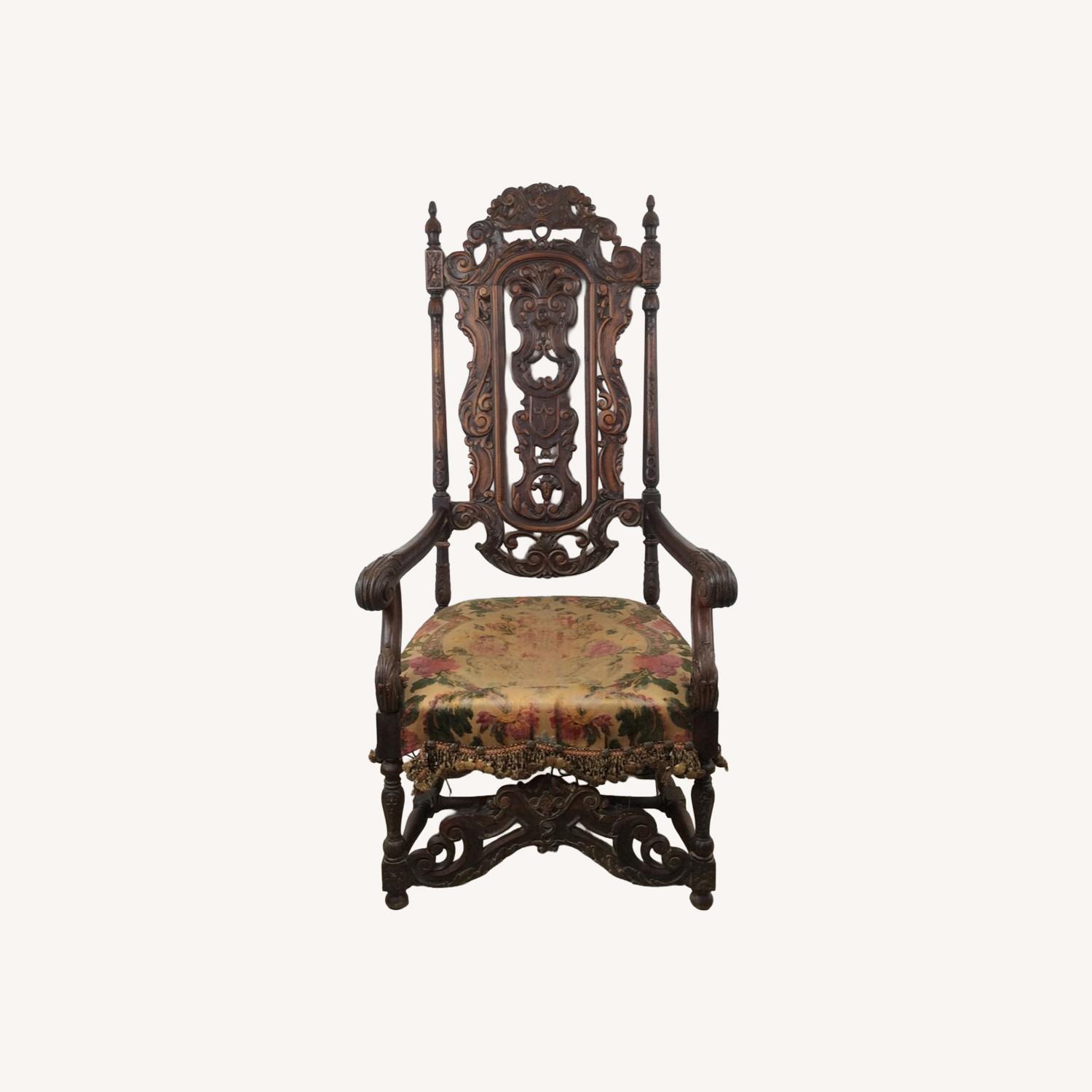 Antique Baroque High Back Throne with Carved Wood - image-0