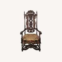 Antique Baroque High Back Throne with Carved Wood
