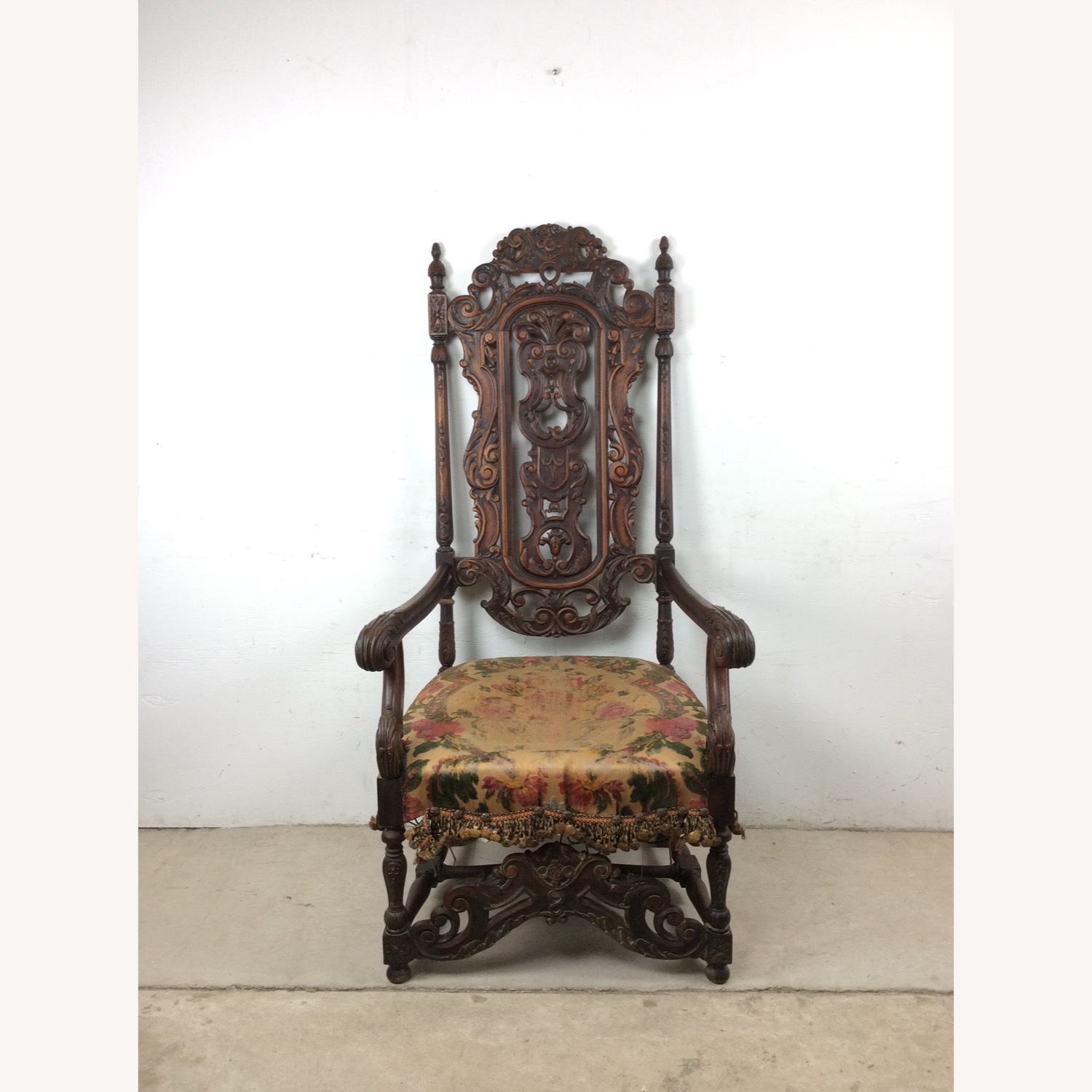 Antique Baroque High Back Throne with Carved Wood - image-1