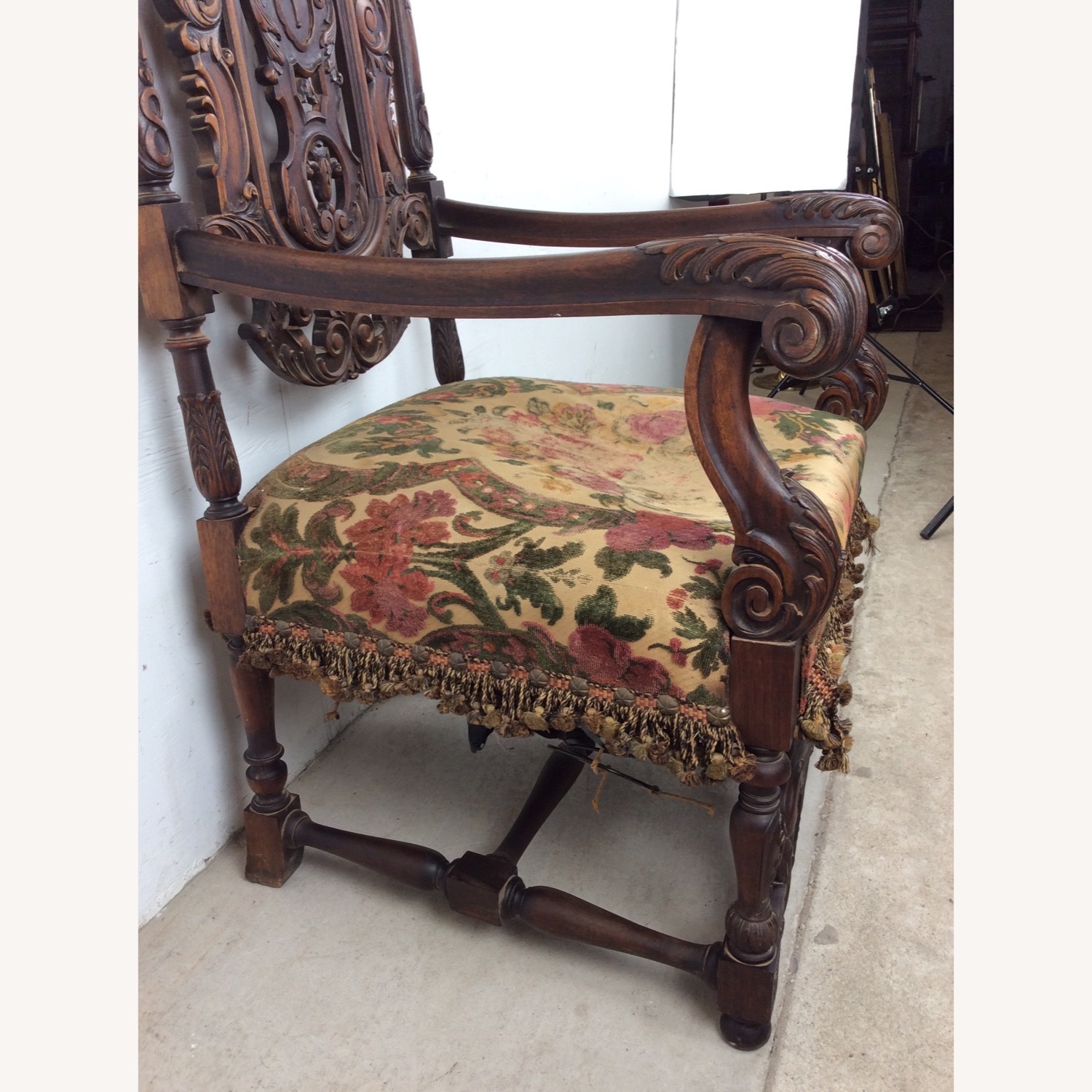 Antique Baroque High Back Throne with Carved Wood - image-11