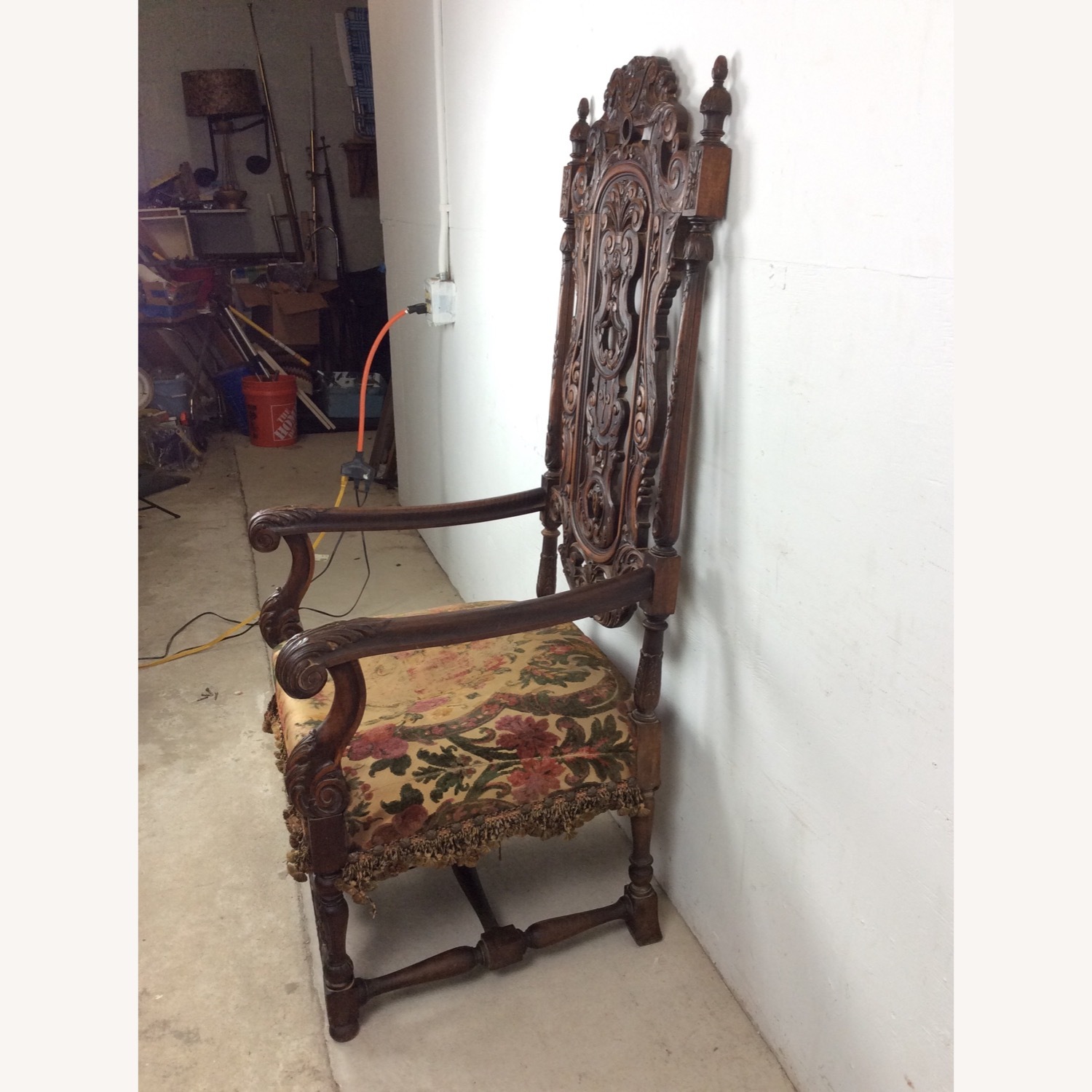 Antique Baroque High Back Throne with Carved Wood - image-12