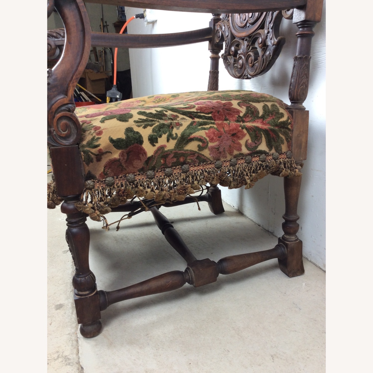 Antique Baroque High Back Throne with Carved Wood - image-15