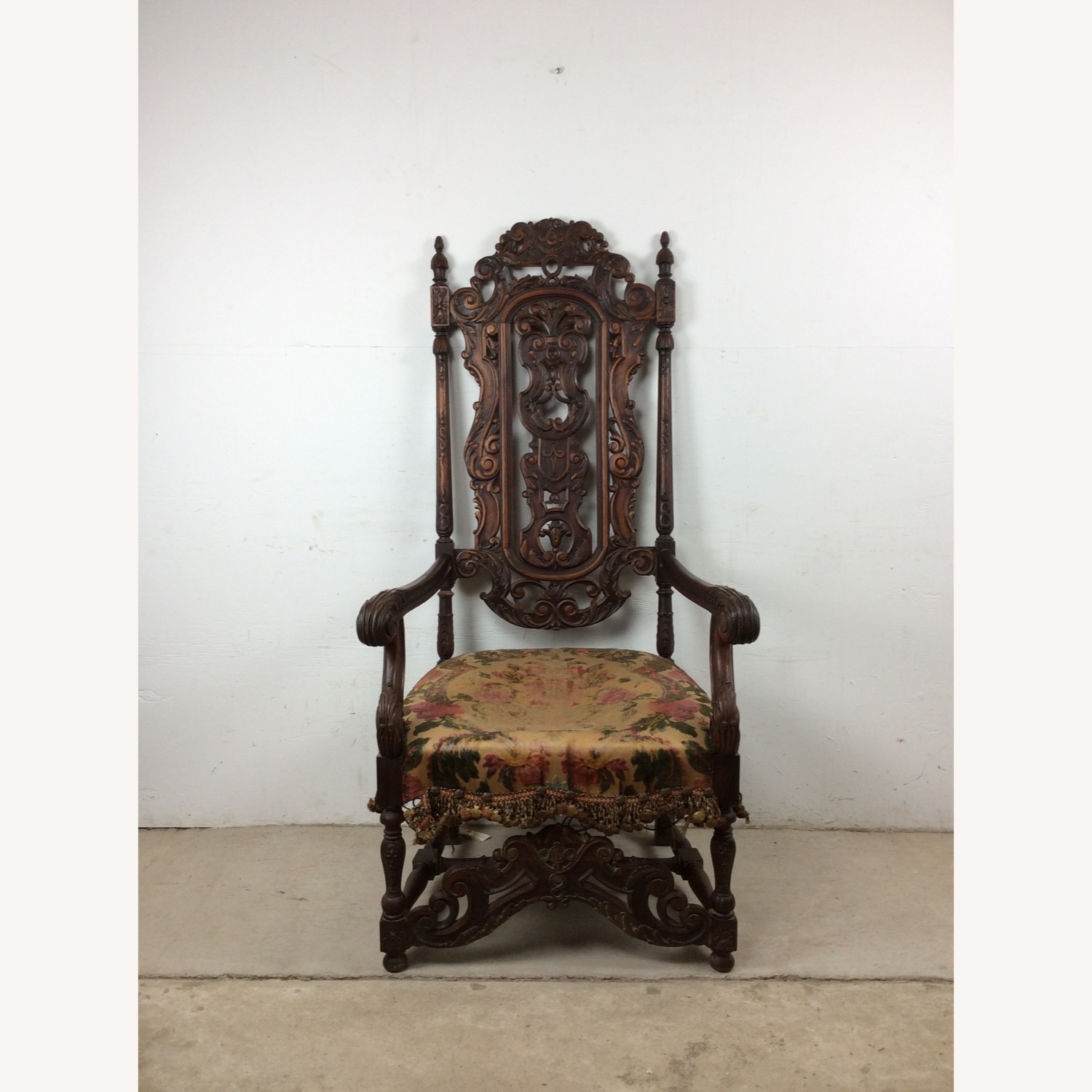 Antique Baroque High Back Throne with Carved Wood - image-2