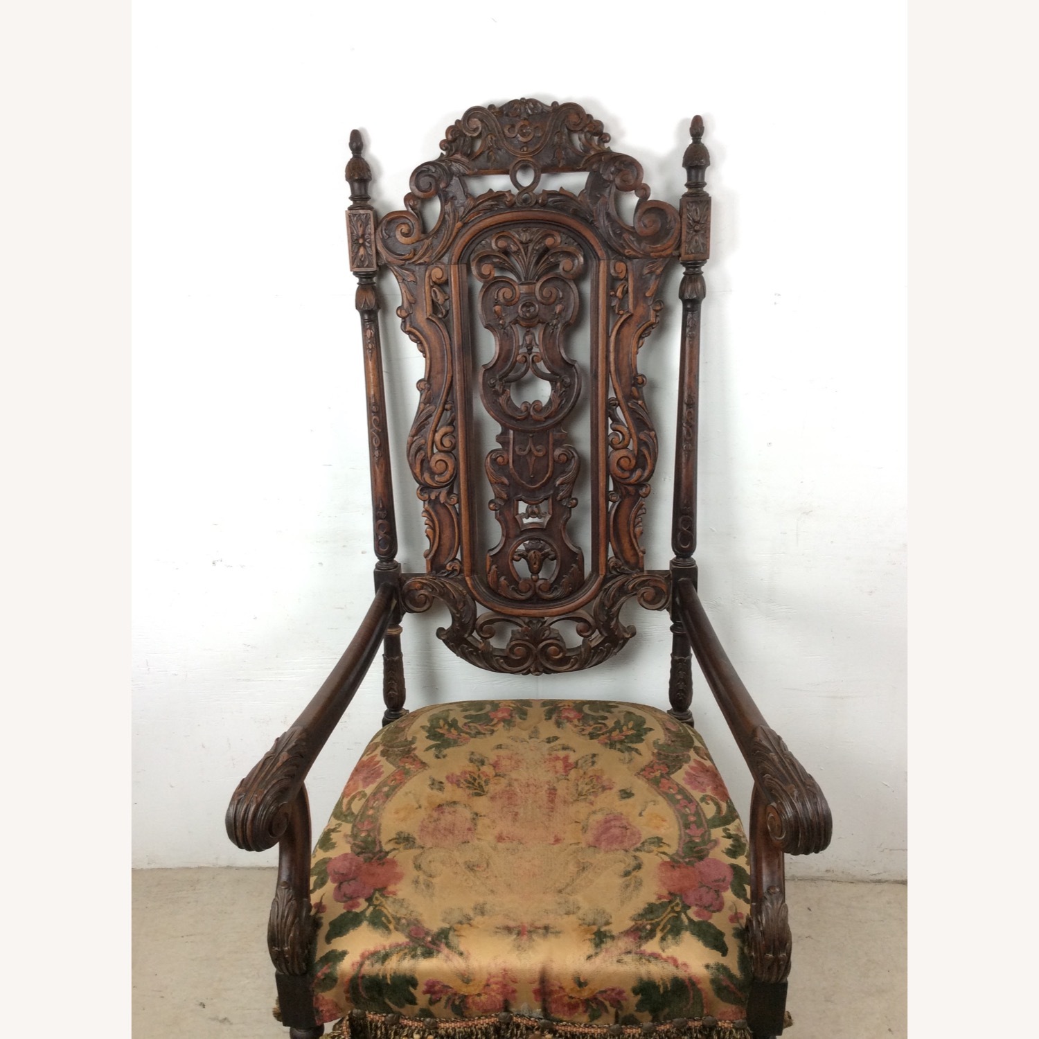 Antique Baroque High Back Throne with Carved Wood - image-4