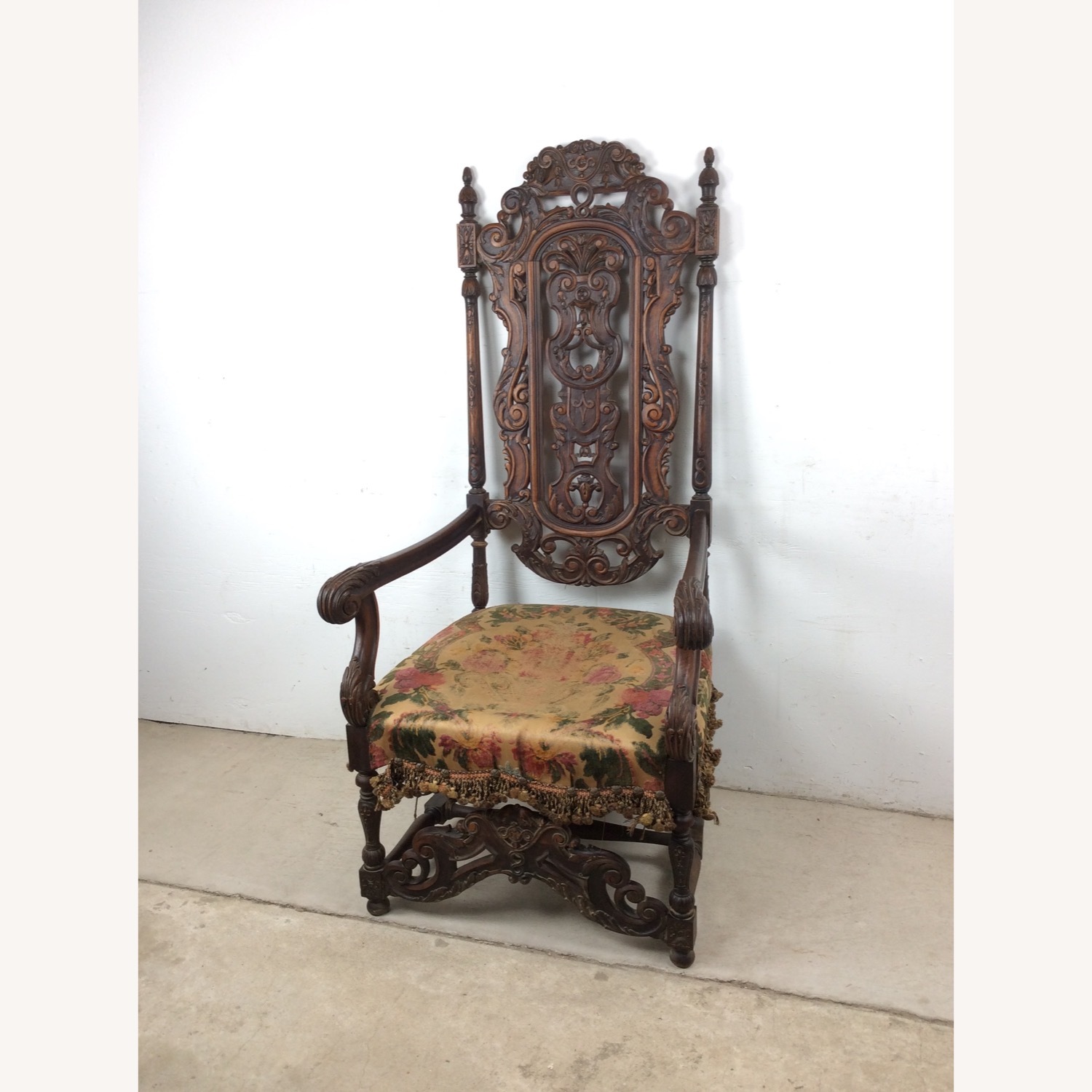 Antique Baroque High Back Throne with Carved Wood - image-3