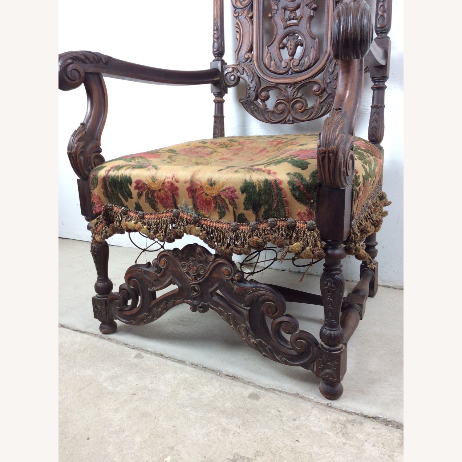 Antique Baroque High Back Throne with Carved Wood - image-8