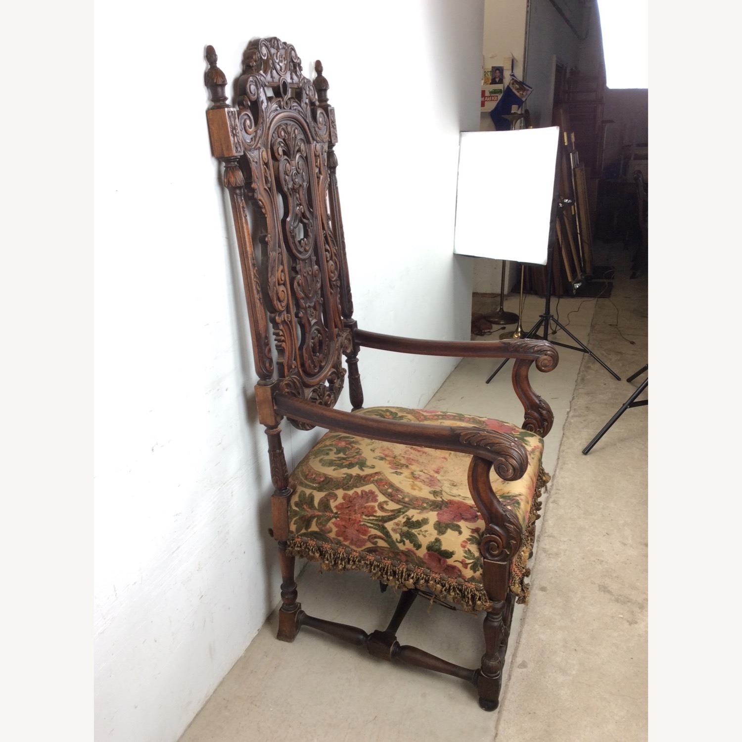 Antique Baroque High Back Throne with Carved Wood - image-10