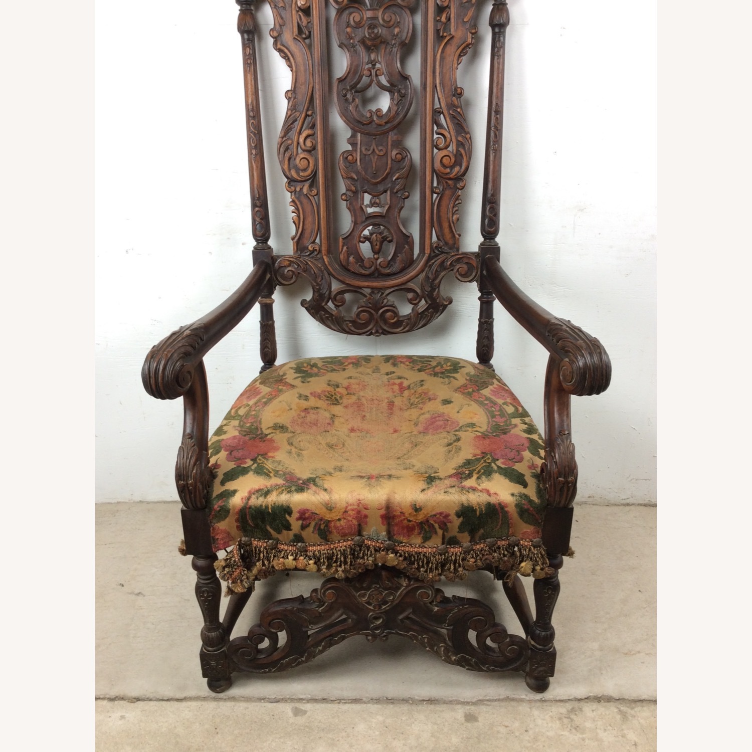 Antique Baroque High Back Throne with Carved Wood - image-5
