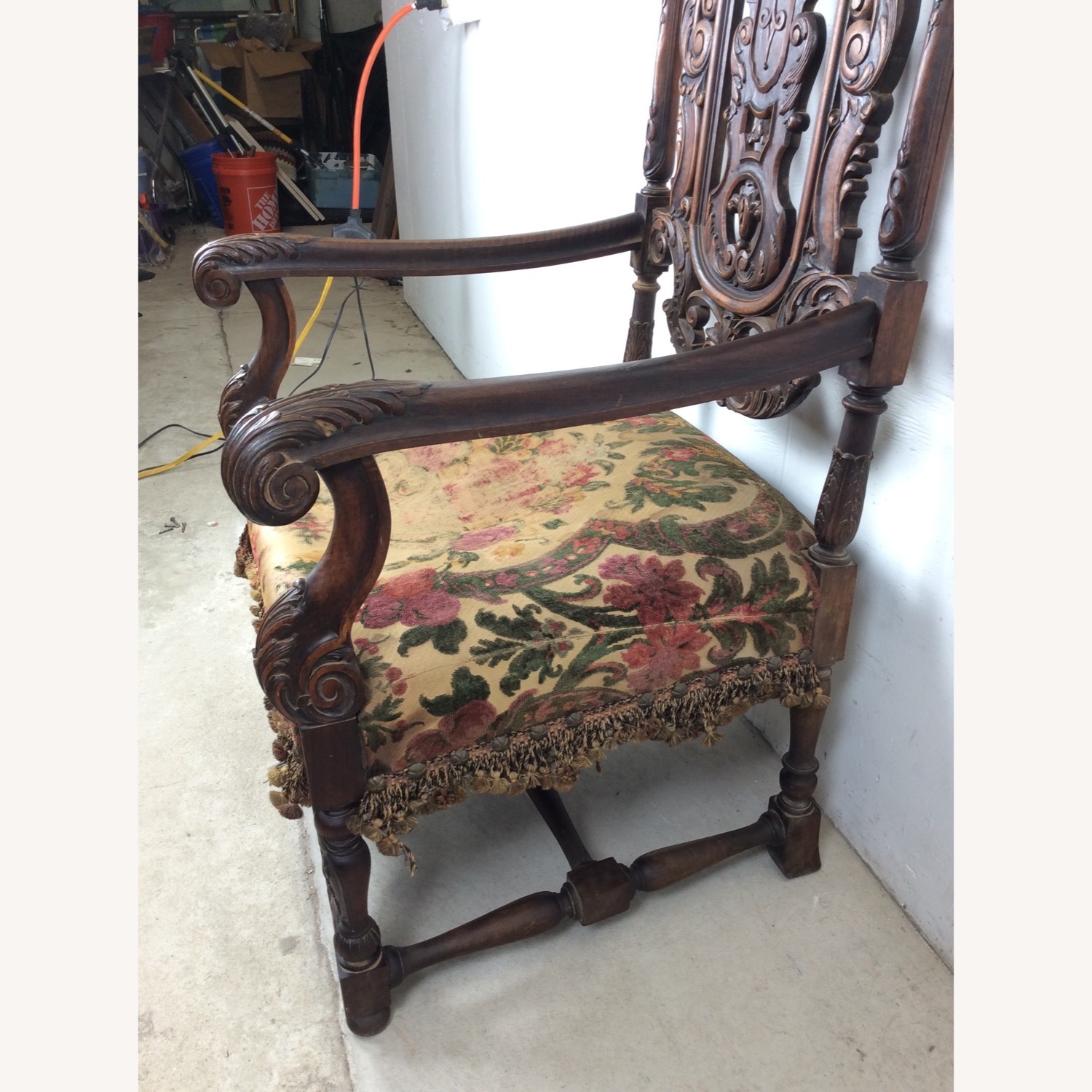 Antique Baroque High Back Throne with Carved Wood - image-13