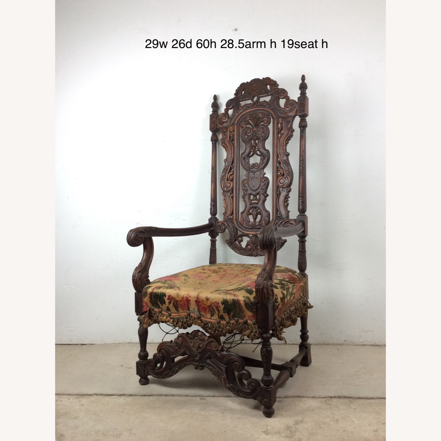 Antique Baroque High Back Throne with Carved Wood - image-17