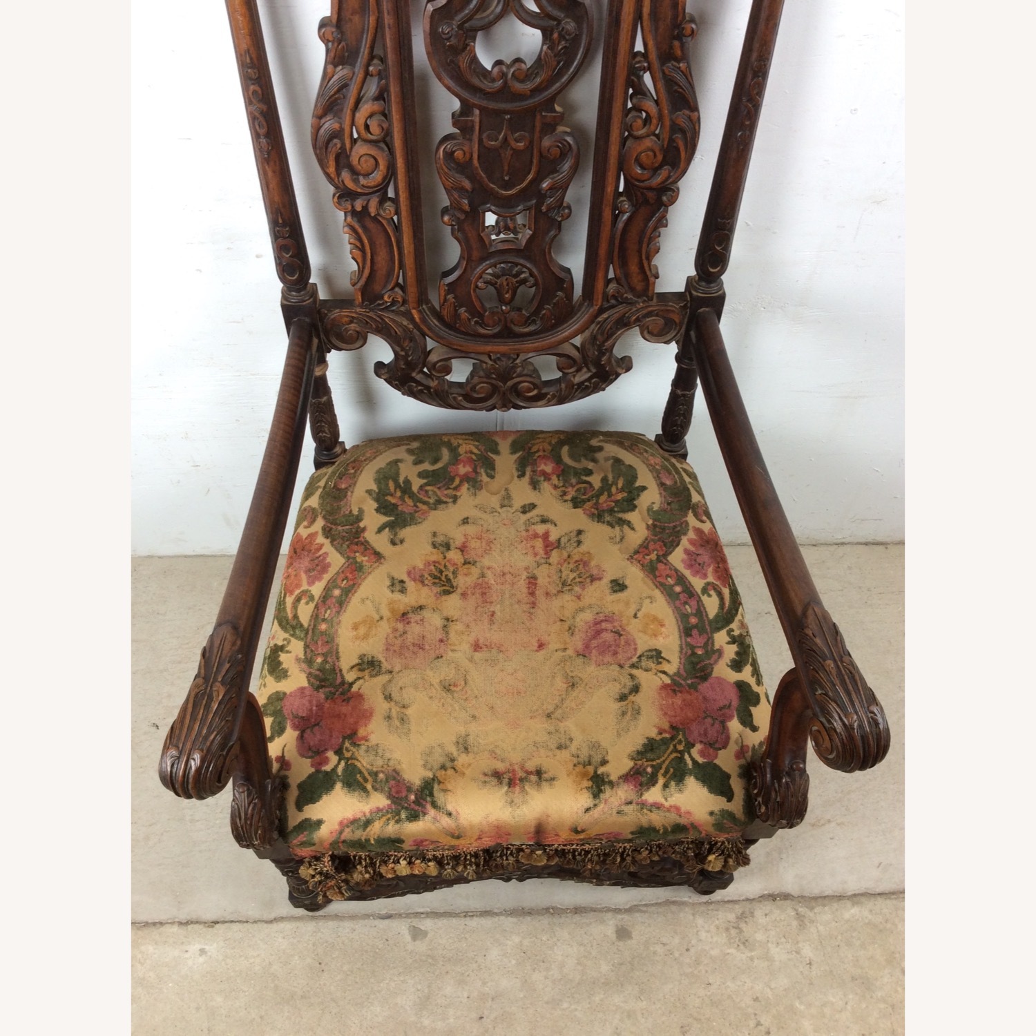 Antique Baroque High Back Throne with Carved Wood - image-7