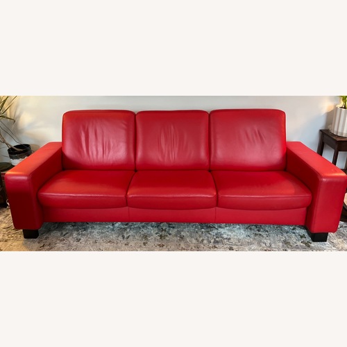 Used Ekornes Space Red Leather 3+ Seater Sofa for sale on AptDeco