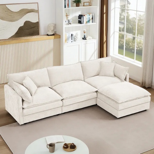 Used Overstock White Fabric 3+ Piece Sectional for sale on AptDeco