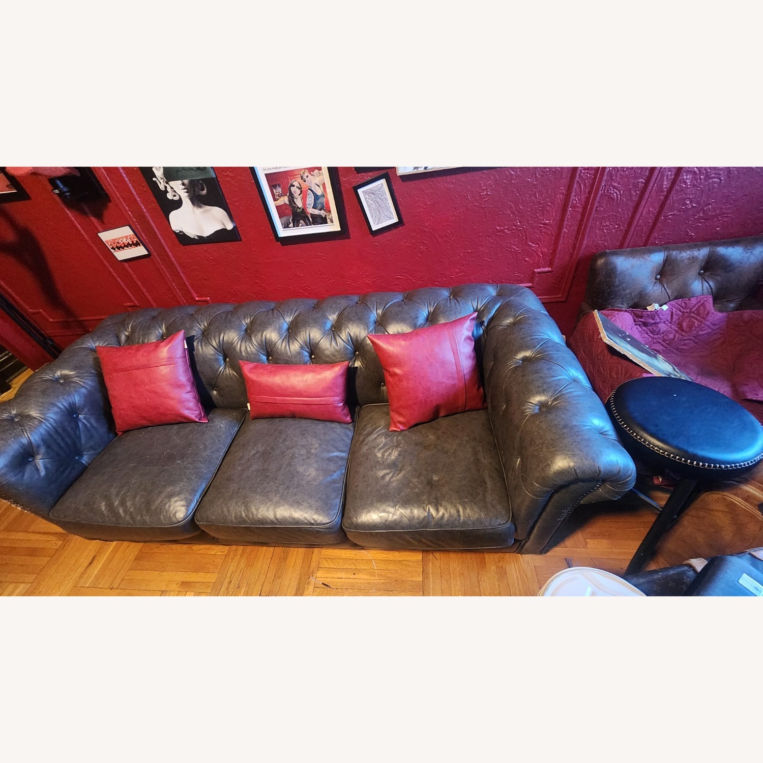 Hutchinson Chesterfield Style Real Leather Sofa - image-4