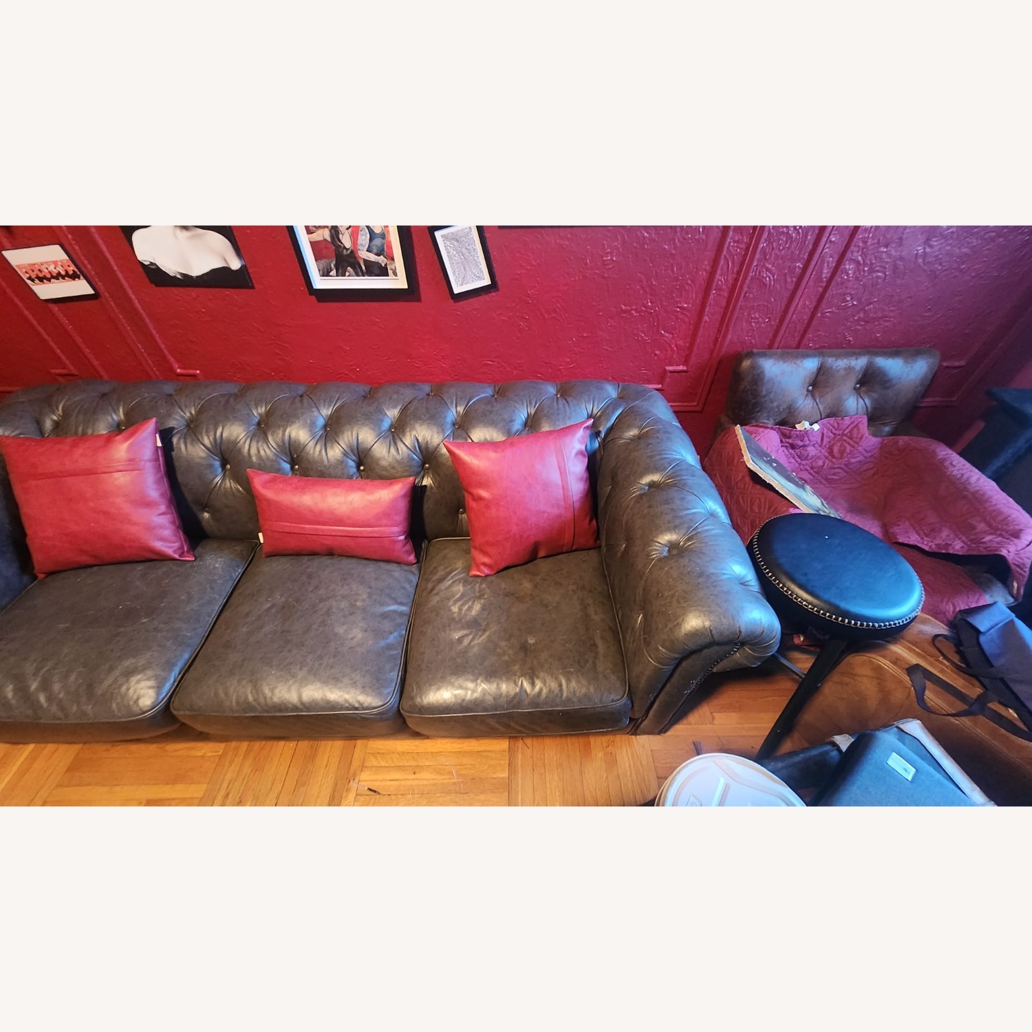 Hutchinson Chesterfield Style Real Leather Sofa - image-7