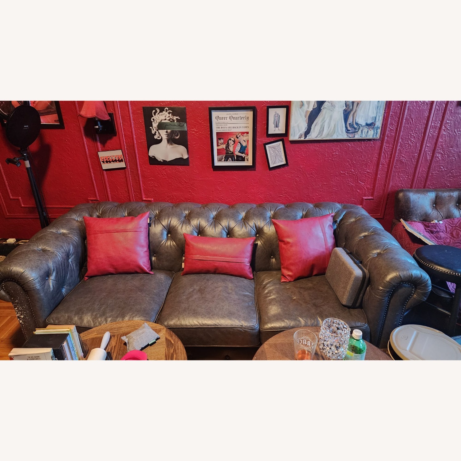 Hutchinson Chesterfield Style Real Leather Sofa - image-8