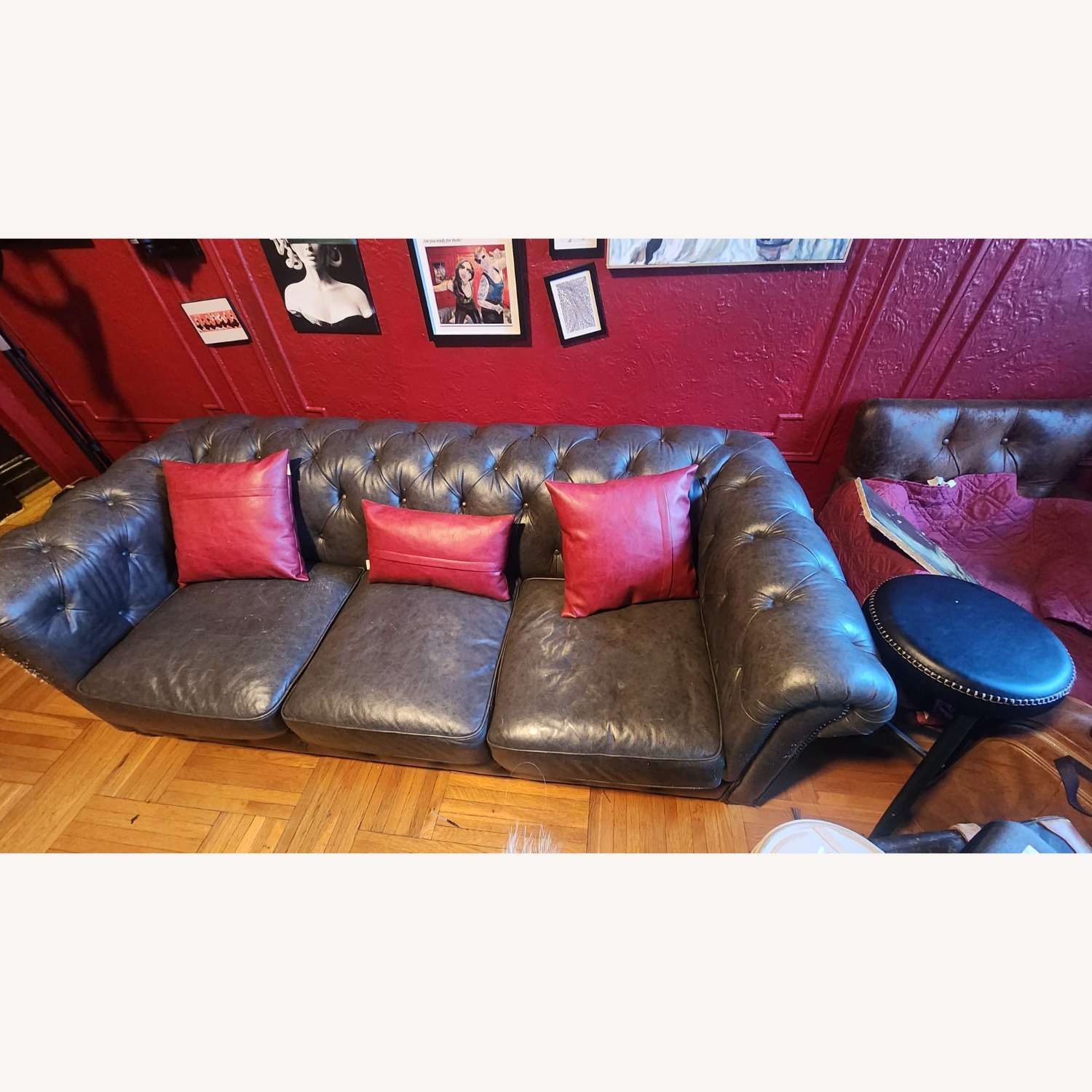 Hutchinson Chesterfield Style Real Leather Sofa - image-1