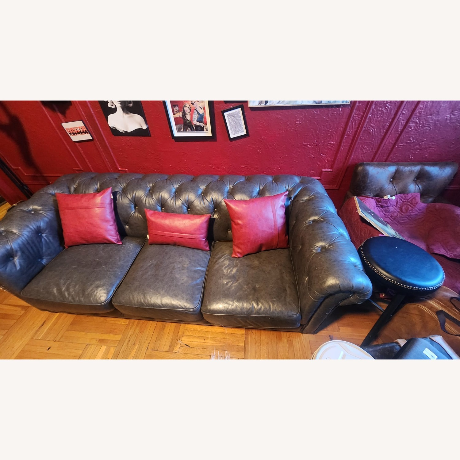 Hutchinson Chesterfield Style Real Leather Sofa - image-3