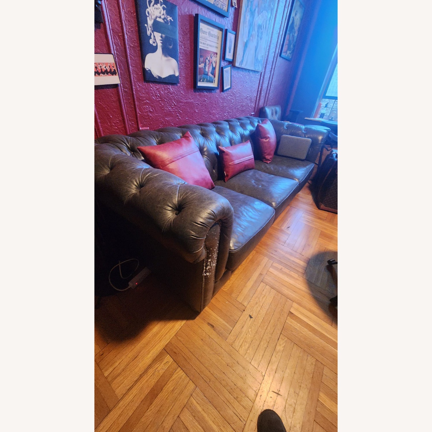 Hutchinson Chesterfield Style Real Leather Sofa - image-10