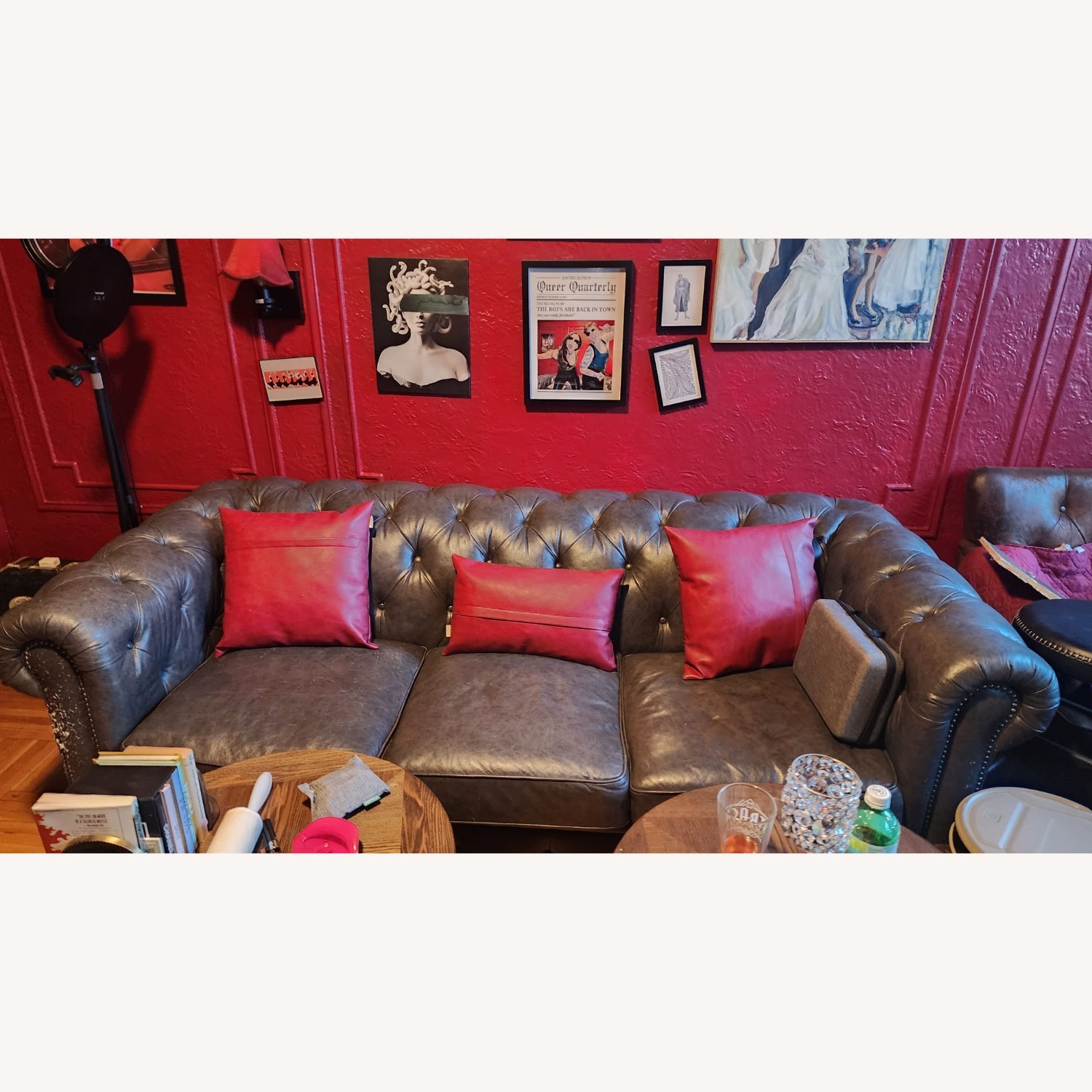 Hutchinson Chesterfield Style Real Leather Sofa - image-9