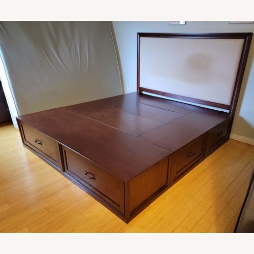Used Pottery Barn Stratton Dark Brown Wood King Bed for sale on AptDeco