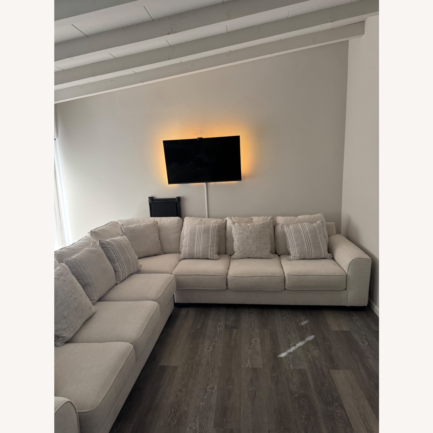 White Fabric 3+ Piece Sectional - image-2