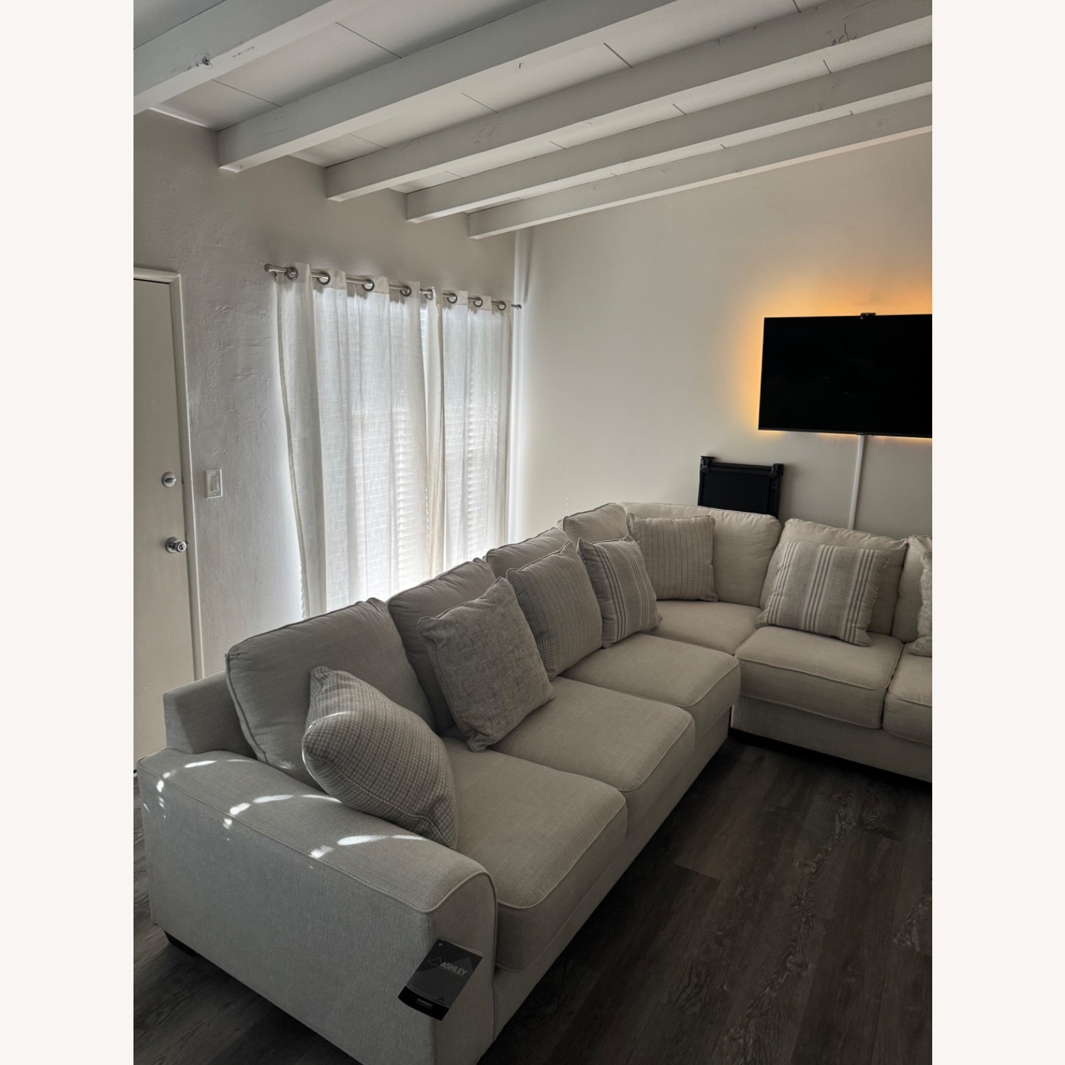 White Fabric 3+ Piece Sectional - image-3