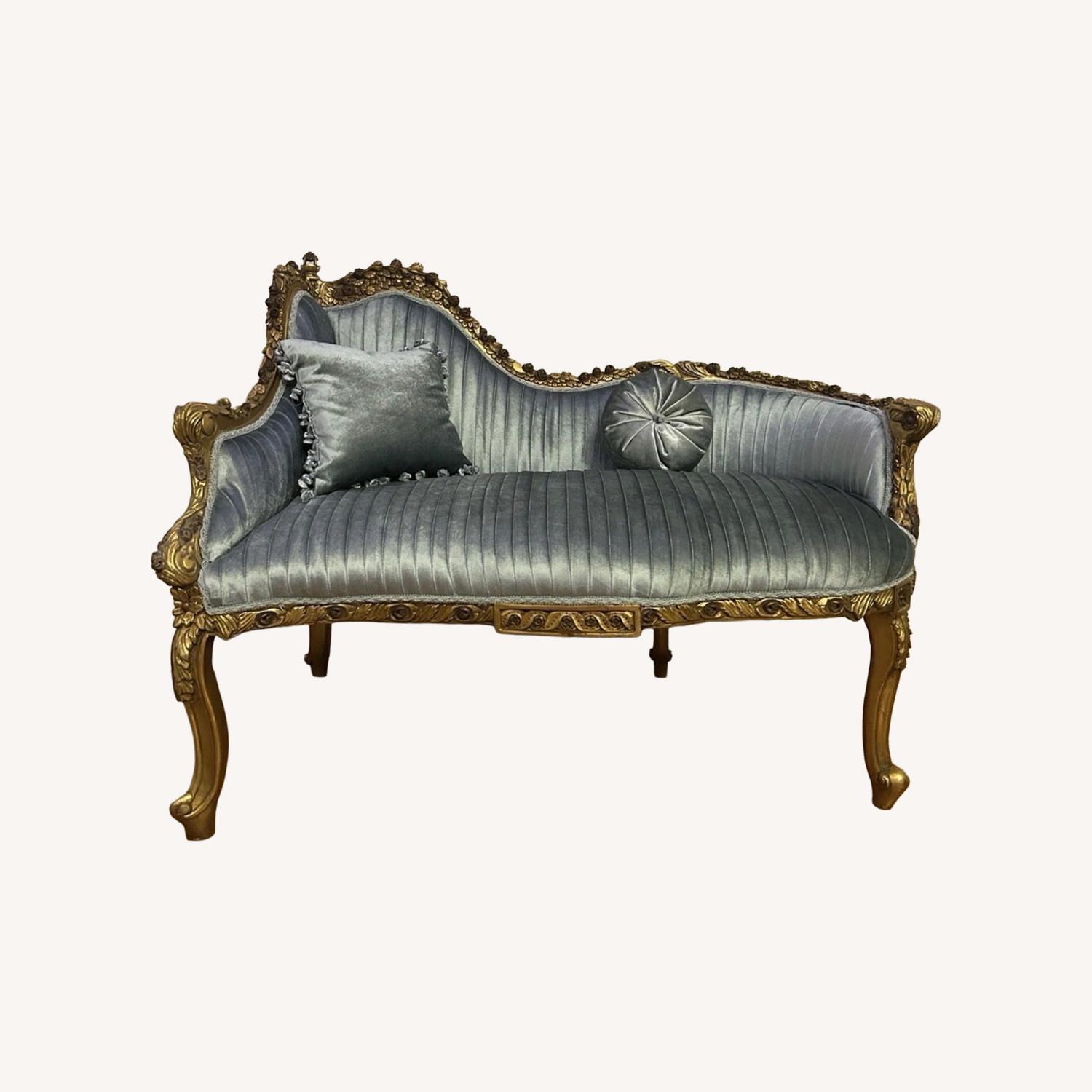 Antique Blue Velvet Chaise Lounge - image-0